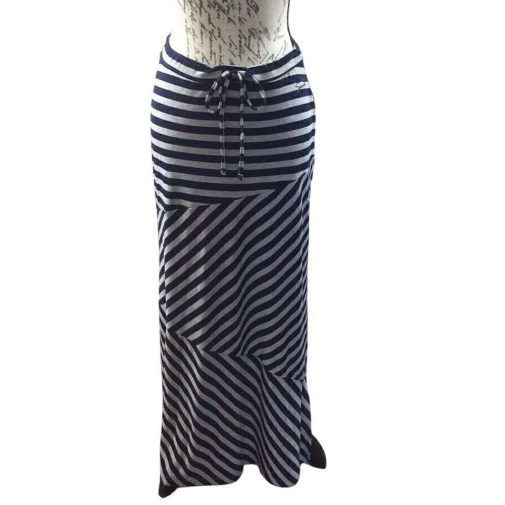 SALE Women's‎ Seven Navy Blue Striped Tie Waist Maxi Skirt Small
